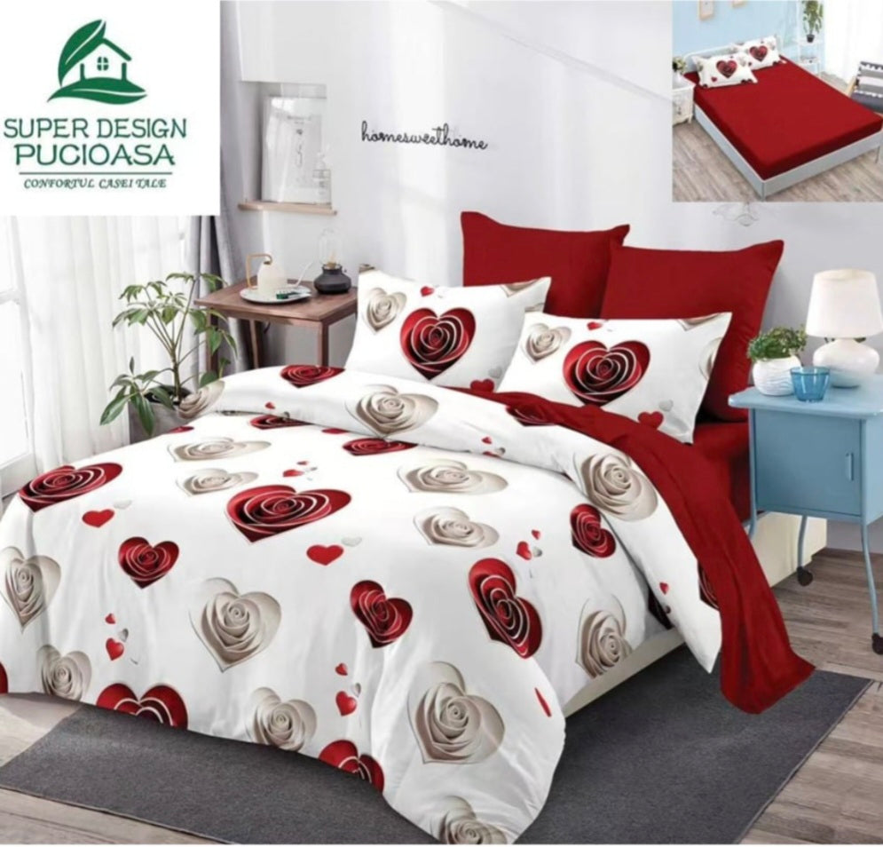 Lenjerie 6 piese Finet, cearceaf cu elastic diferite modele 180x200 cm