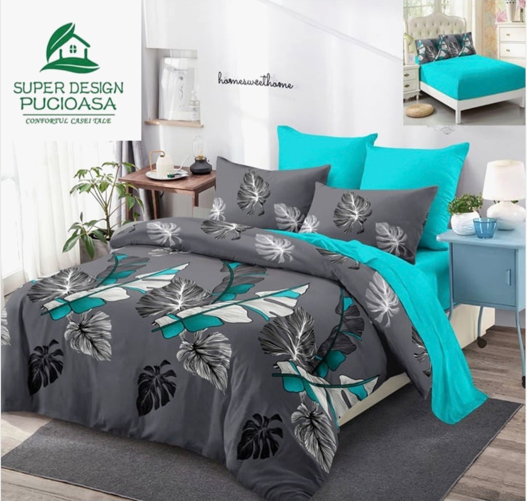 Lenjerie 6 piese Finet, cearceaf cu elastic diferite modele 180x200 cm