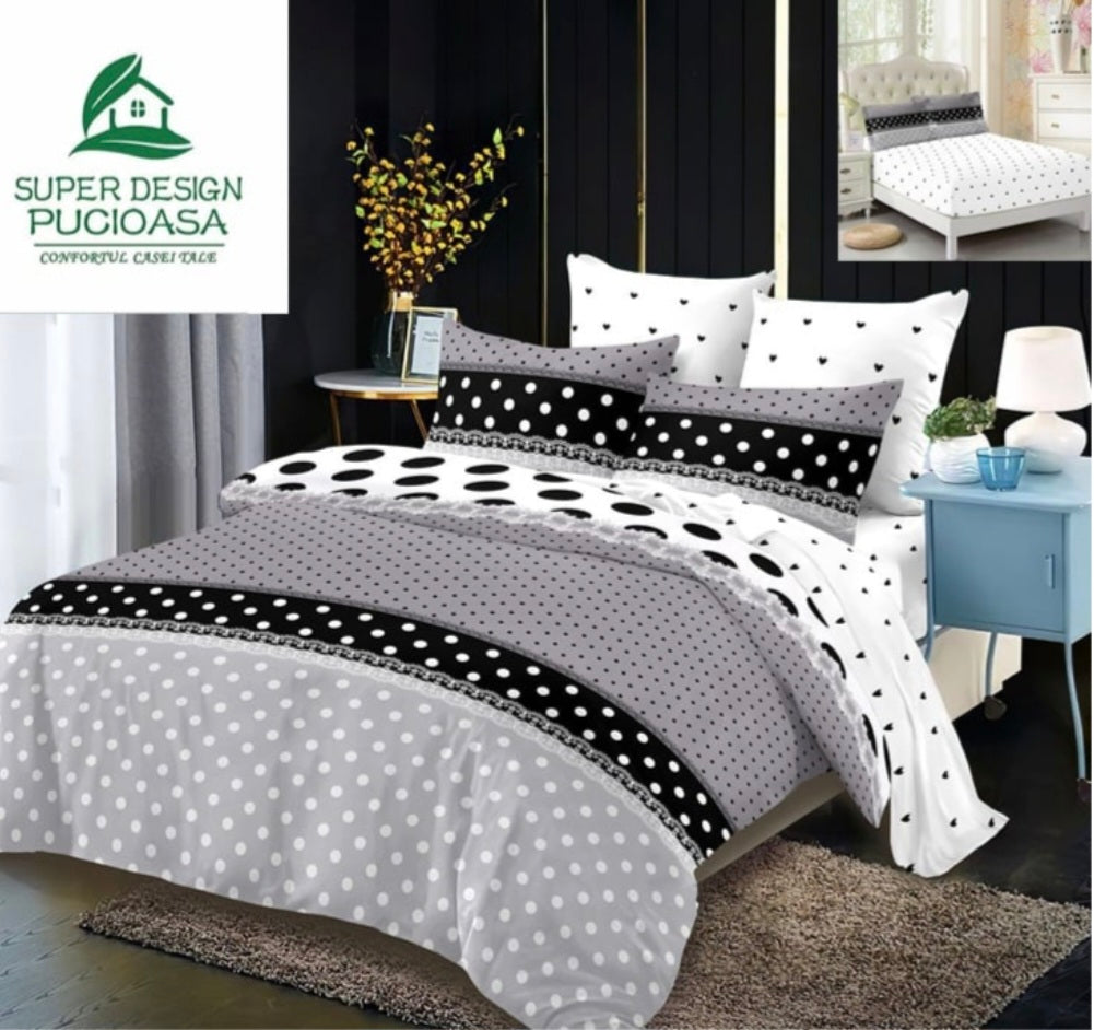 Lenjerie 6 piese Finet, cearceaf cu elastic diferite modele 180x200 cm