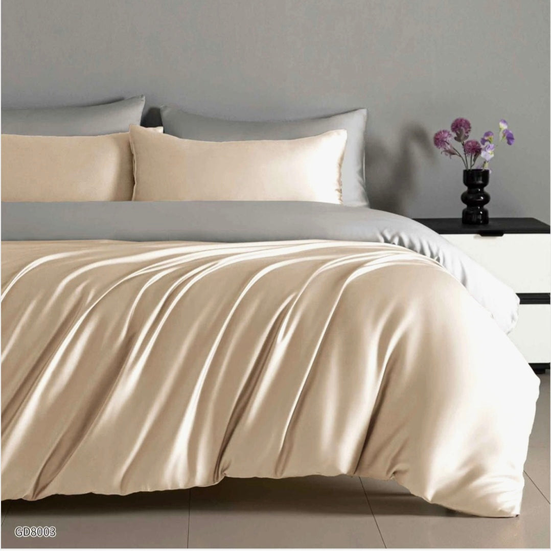 Lenjerie satin 4 piese, cearceaf cu elastic 180x200 cm