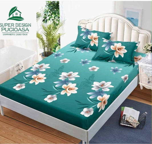 Husa/Cearceaf pat cu elastic 160x200cm + 2 fete perna