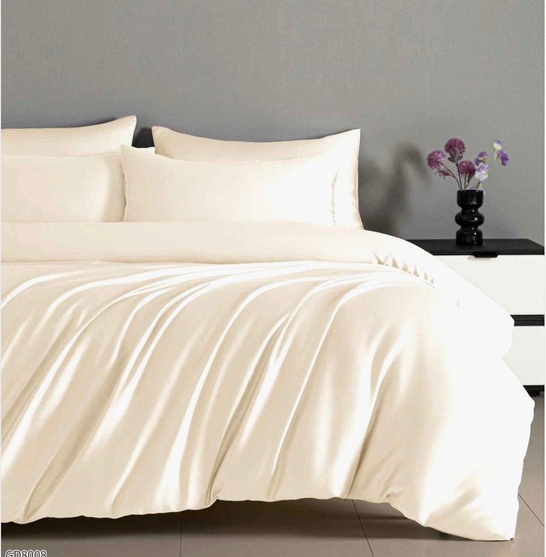 Lenjerie satin 4 piese, cearceaf cu elastic 180x200 cm