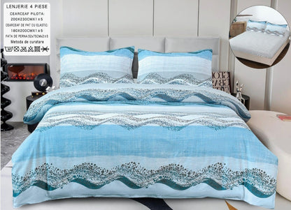 Lenjerii din bumbac satinat 4 piese cu elastic 180x200 cm