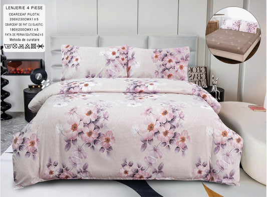 Lenjerii din bumbac satinat 4 piese cu elastic 180x200 cm